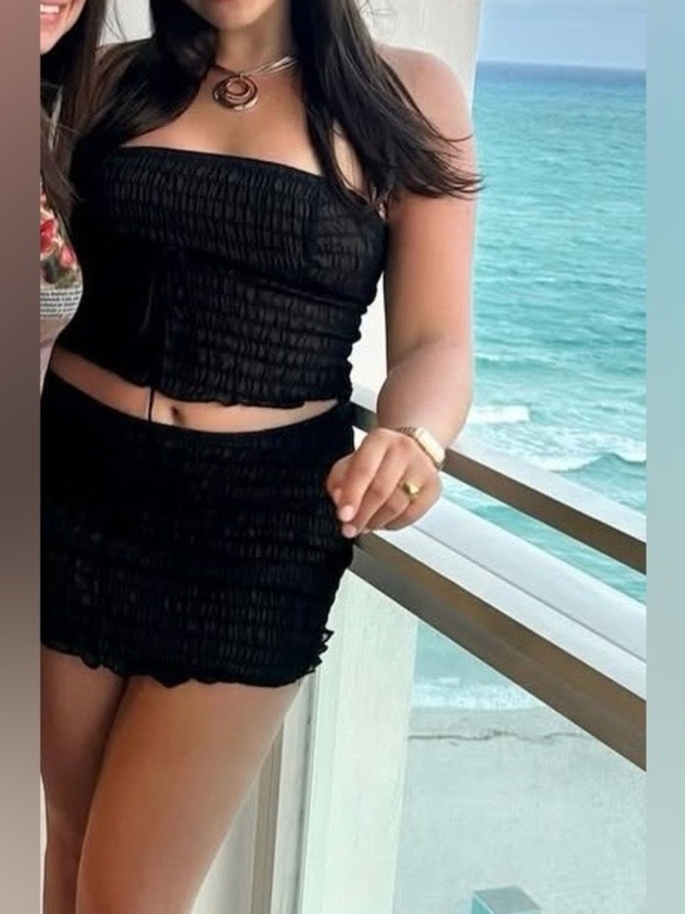 Edikted Black Smocked Tube Top and Mini Skirt Set